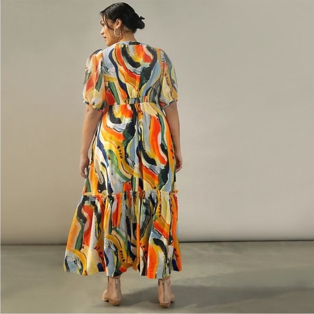 Anthropologie Maeve Suzannah Colorful Rainbow Abstract Print Maxi Dress Size 2X - Picture 5 of 16